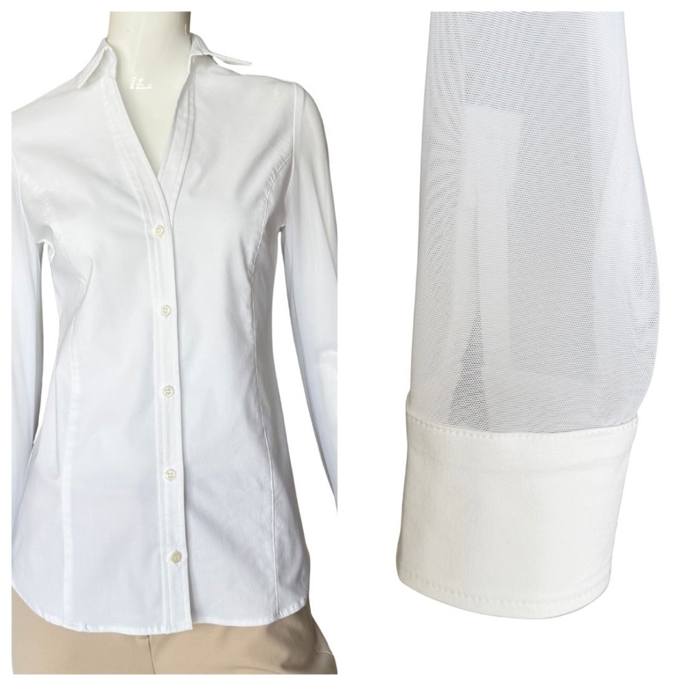 Anatomie Beth Button-Down Shirt With Sheer Sleeves & Two Button Cuff Size S NWT